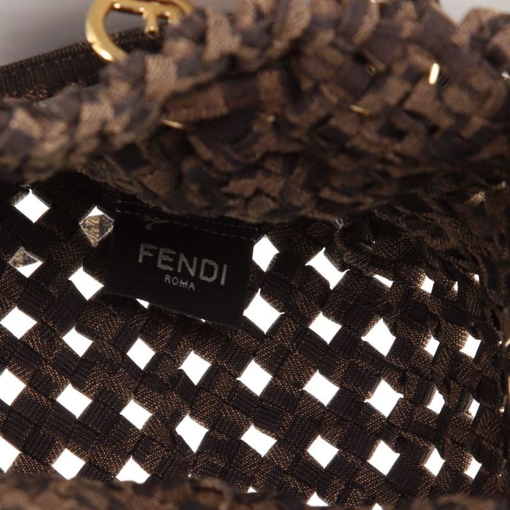 Fendi Mon Tresor Bucket Bag Jacquard Interlace Fabric Mini Brown - Picture 6 of 7